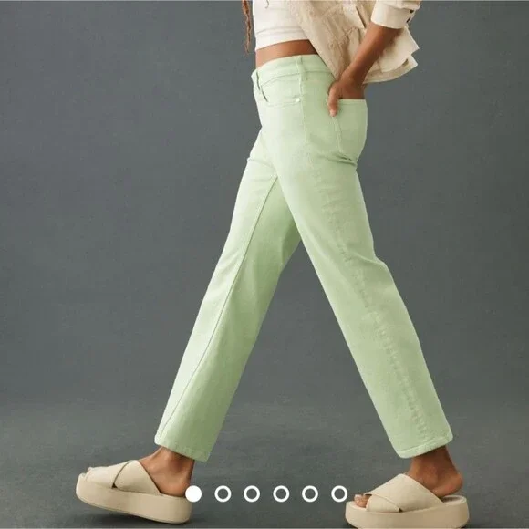 Pilcro The Yaya Mid-Rise Cropped Flare Jeans in Soft Aloe Green Women's Size 32